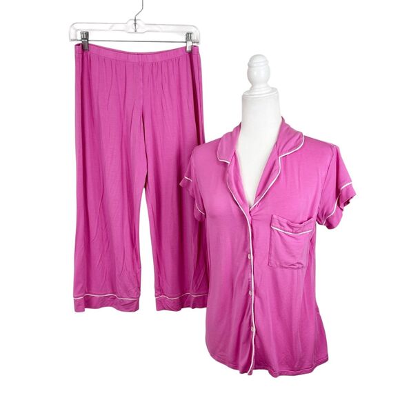 Eberjey Gisele Pajama Set Women Medium Pink Button Up Pull On Sleepwear Tencel - Picture 1 of 14
